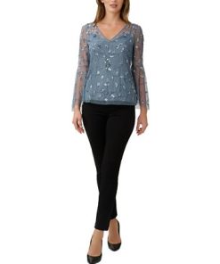 Adrianna Papell Women's V-Neck Embellished Flare-Sleeve Top -CeCe cloth-shop 23684958 fpx