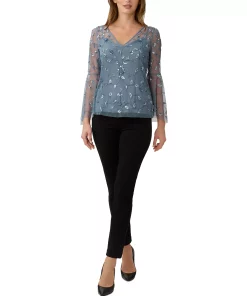 Adrianna Papell Women's V-Neck Embellished Flare-Sleeve Top -CeCe cloth-shop 23684958 fpx