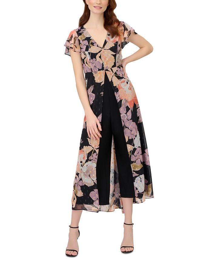 Adrianna Papell Women's Floral-Print Overlay Jumpsuit 1 Adrianna Papell Women's Floral-Print Overlay Jumpsuit