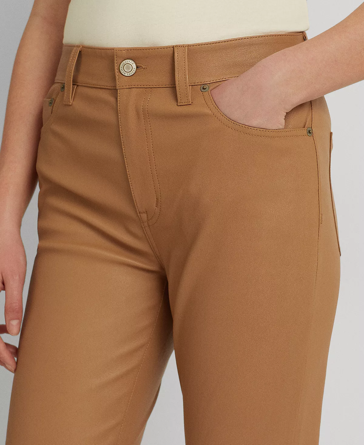 Lauren Ralph Lauren Women's Stretch Leather Skinny Ankle Pants - Image 5