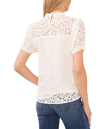 Women's Lace Ruffled-Neck Puff-Sleeve Top CeCe Women's Lace Ruffled-Neck Puff-Sleeve Top -CeCe cloth-shop
