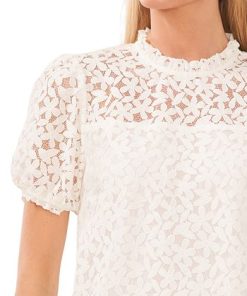 CeCe Women's Lace Ruffled-Neck Puff-Sleeve Top 2 CeCe Women's Lace Ruffled-Neck Puff-Sleeve Top -CeCe cloth-shop 23696103 fpx