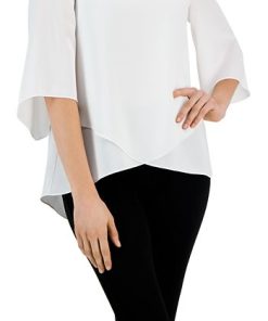 Kasper Women's Flutter-Sleeve Asymmetrical-Hem V-Neck Blouse -CeCe cloth-shop 23703438 fpx
