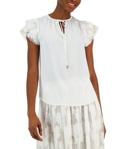 Anne Klein Women's Lace Cap-Sleeve Split-Neck Top