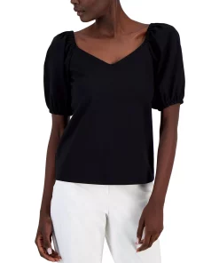 Anne Klein Women's Serenity Knit Puff-Sleeve Sweetheart Top -CeCe cloth-shop 23719853 fpx