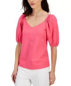 Anne Klein Women's Serenity Knit Puff-Sleeve Sweetheart Top -CeCe cloth-shop 23719855 fpx