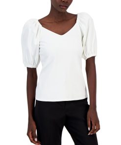 Anne Klein Women's Serenity Knit Puff-Sleeve Sweetheart Top