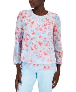 Anne Klein Women's Floral-Print Double-Layer Bracelet-Sleeve Blouse