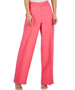 Anne Klein Women's Linen High Rise Wide-Leg Asymmetrical-Fly Pants