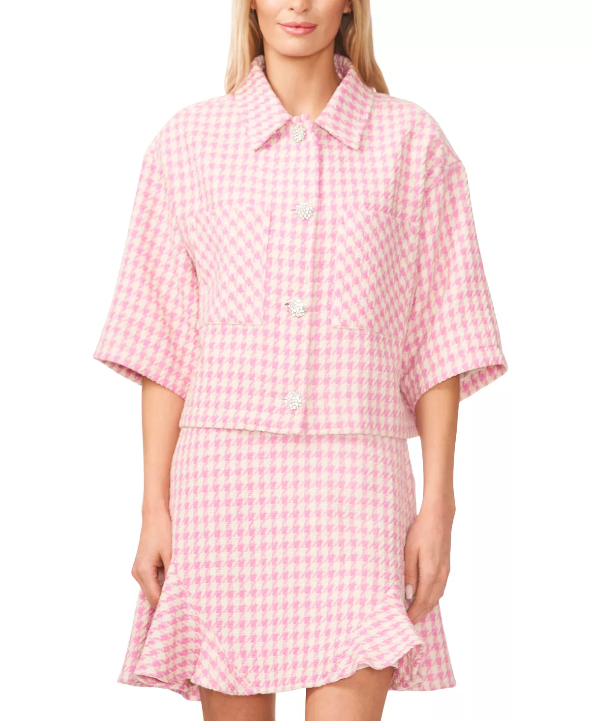 CeCe Women's Tweed Elbow-Sleeve Shirt Jacket 7 CeCe Women's Tweed Elbow-Sleeve Shirt Jacket - Image 7