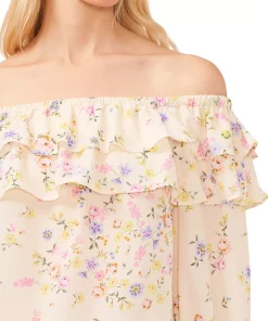 CeCe Women's Floral-Print Ruffled Off-The-Shoulder Blouse -CeCe cloth-shop 23734920 fpx