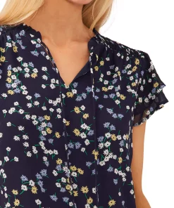 CeCe Women's Split-Neck Flutter-Sleeve Printed Blouse -CeCe cloth-shop 23747105 fpx