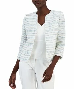 Anne Klein Women's Striped Tweed Open-Front Cardigan Jacket