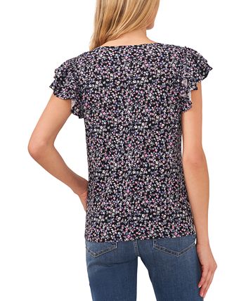 Women's Floral-Print Double-Ruffle Sleeve Top CeCe Women's Floral-Print Double-Ruffle Sleeve Top -CeCe cloth-shop