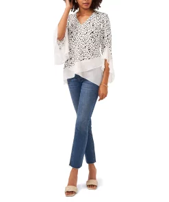 Vince Camuto Women's Flutter Sleeve V-Neck Animal Print Top -CeCe cloth-shop 23755988 fpx