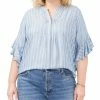 Vince Camuto Plus Size Ruffled-Cuff Pleated-Neck Top