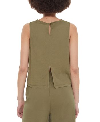 Women's Round-Neck Back-Slit Tank Top Black Tape Women's Round-Neck Back-Slit Tank Top -CeCe cloth-shop