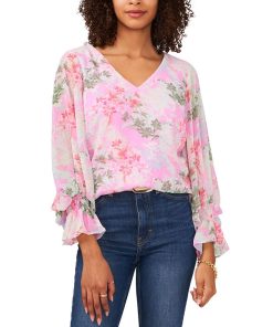 Vince Camuto Women's V-Neck Long-Sleeve Smocked-Cuff Top