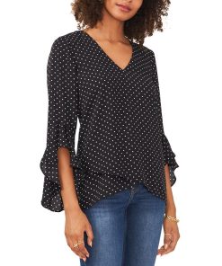 Vince Camuto Women's Printed V-Neck Flutter Sleeve Top