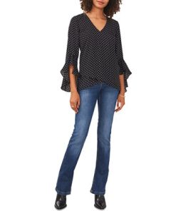 Vince Camuto Women's Printed V-Neck Flutter Sleeve Top -CeCe cloth-shop 23776632 fpx