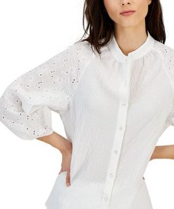 Anne Klein Women's Puff-Sleeve Eyelet-Detail Blouse 2 Anne Klein Women's Puff-Sleeve Eyelet-Detail Blouse -CeCe cloth-shop 23777082 fpx