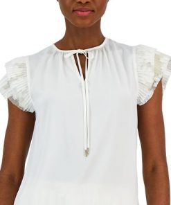 Anne Klein Women's Lace Cap-Sleeve Split-Neck Top -CeCe cloth-shop 23777084 fpx