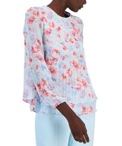 Anne Klein Women's Floral-Print Double-Layer Bracelet-Sleeve Blouse 2 Anne Klein Women's Floral-Print Double-Layer Bracelet-Sleeve Blouse -CeCe cloth-shop 23777198 fpx