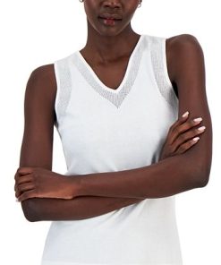 Anne Klein Women's V-Neck Mesh-Trim Tank Top -CeCe cloth-shop 23777330 fpx
