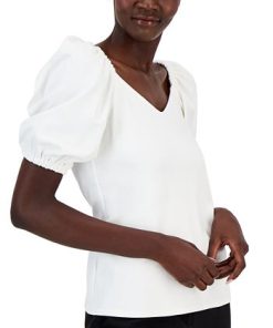 Anne Klein Women's Serenity Knit Puff-Sleeve Sweetheart Top -CeCe cloth-shop 23777335 fpx