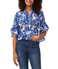 Vince Camuto Women's Flutter Sleeve Pintuck Henley Top