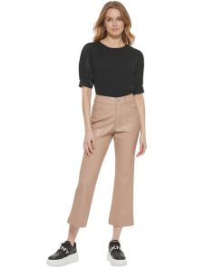 DKNY Women's Faux-Leather Cropped Ankle Pants -CeCe cloth-shop 23801952 fpx