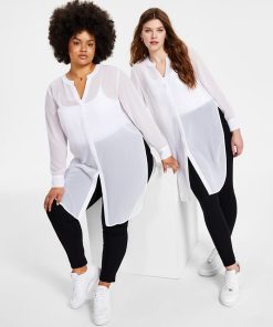Bar III Semi-Sheer Tunic Blouse, P/XS-4X, Created For Macy's