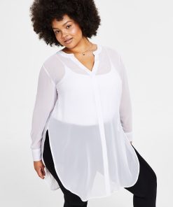 Bar III Semi-Sheer Tunic Blouse, P/XS-4X, Created For Macy's -CeCe cloth-shop 23803622 fpx
