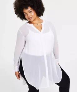 Bar III Semi-Sheer Tunic Blouse, P/XS-4X, Created For Macy's -CeCe cloth-shop 23803622 fpx