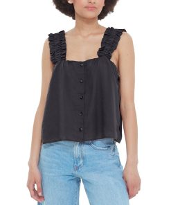 Black Tape Women's Ruffled-Strap Button-Front Camisole