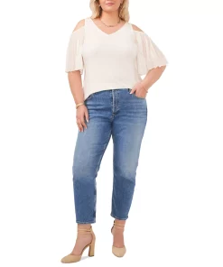 Vince Camuto Plus Size Flutter-Sleeve Cold-Shoulder Top -CeCe cloth-shop 23939217 fpx