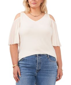 Vince Camuto Plus Size Flutter-Sleeve Cold-Shoulder Top