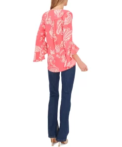 Vince Camuto Women's Flutter Sleeve V-neck Blouse -CeCe cloth-shop 23996172 fpx