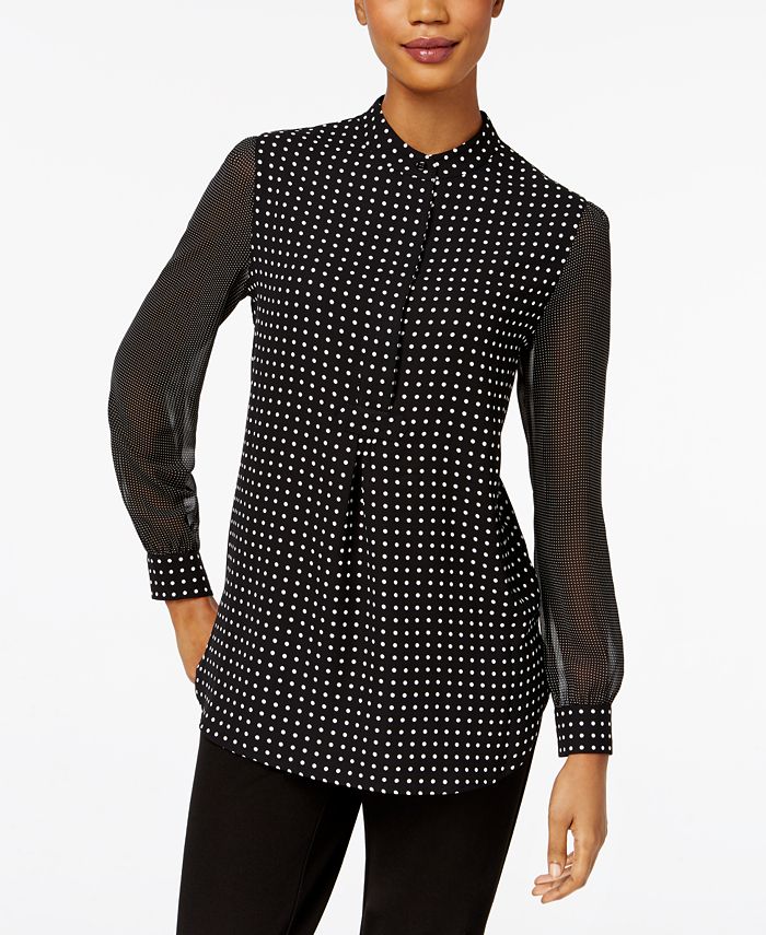 Sheer Dot-Print Blouse Anne Klein Sheer Dot-Print Blouse -CeCe cloth-shop