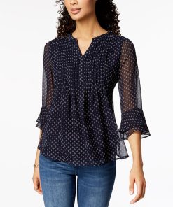 Charter Club Women's Printed Pintuck Top, Created For Macy's